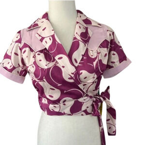 Unique Vintage X  Smiley Women's M Crop Top Purple Yin Yang Smiley #01315